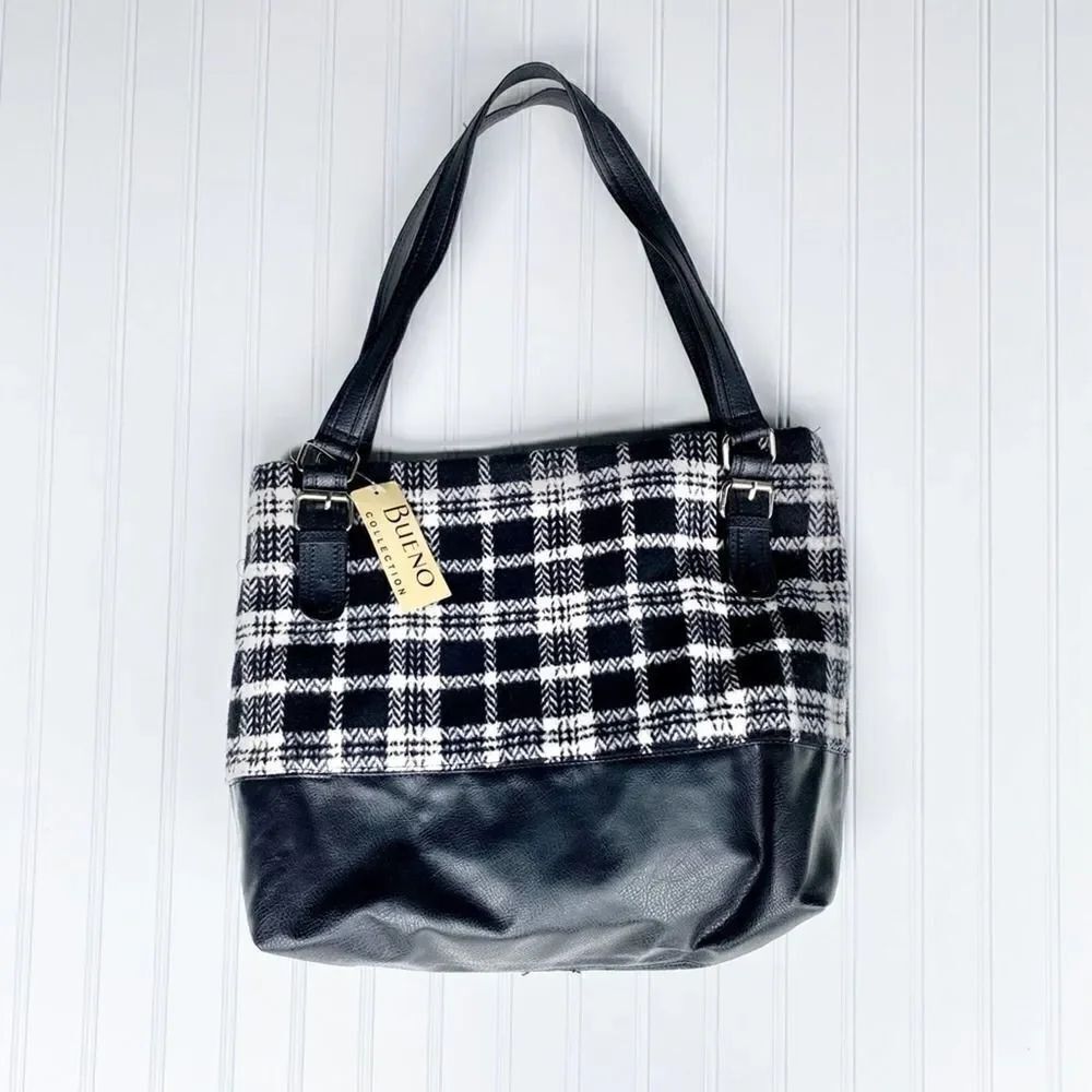 Bueno Collections plaid shoulder tote